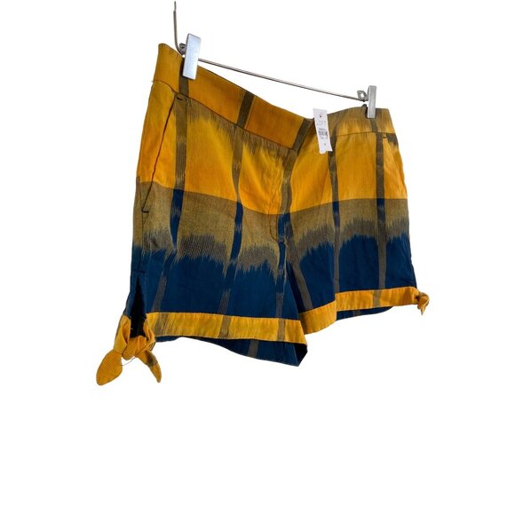 Loft Ombre Yellow Plaid Tie Shorts Mid-Rise 100% Cotton - Picture 6 of 7
